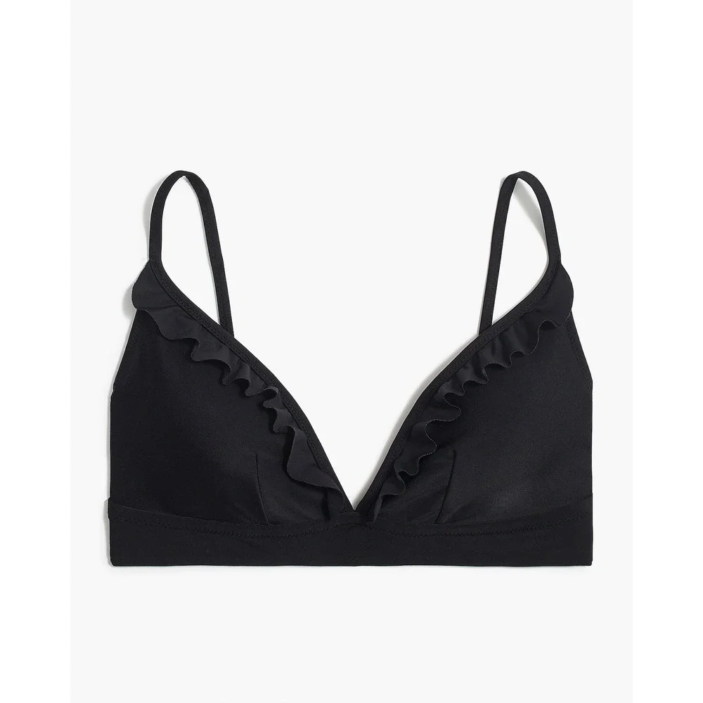 J.Crew Factory French Ruffle Bikini Top Black Size Small NWT AK515